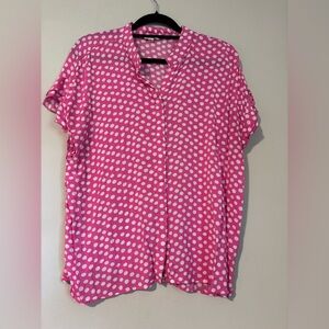 GRAND & GREENE - Pink and White Polka Dot Button Down Shirt - size XL